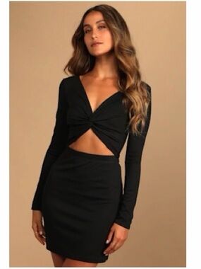Lulu's Black Long Sleeve Twist Cutout Mini Dress